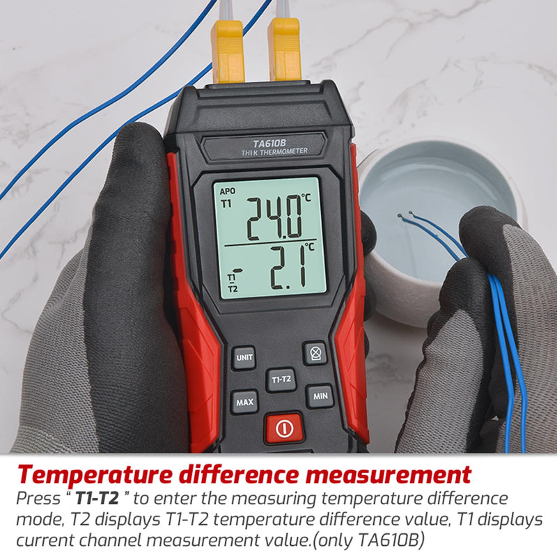 [Australia - AusPower] - Thermocouple Thermometer, Digital Dual Channels Thermocouple with 4 K-Type Thermocouple Probes LED Backlight Display -328~2501℉ Measuring Range K Type Temperature Tester Red 