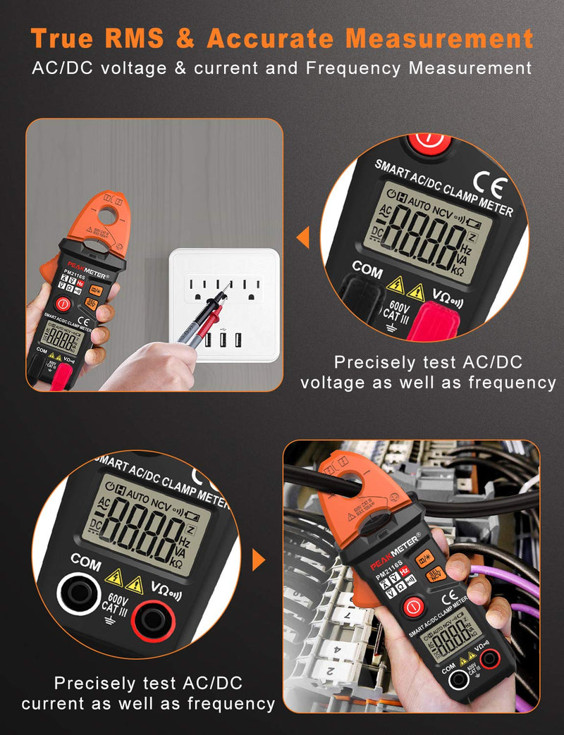 Full-Automatic Clamp Meter, TRMS 6000 Counts Multimeter with AC/DC Voltage & Current, Resistance, Continuity, Frequency, Detect; Auto-ranging Amp Volt Ohm Meter Voltage Tester with NCV
