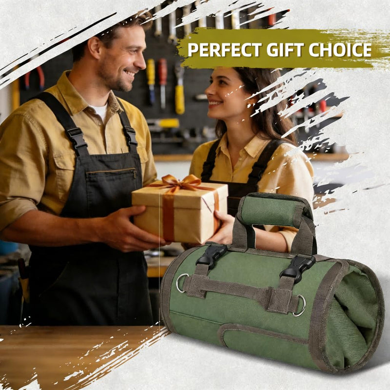 Sellign Tool Bag Roll Up，Heavy Duty Portable soft Tool Storage Organizer, Foldable Rollup with Small Pockets, Official Rollable Toolbag, Father Day Gifts for Him Dad Men Mechanic Welding(Green） Green