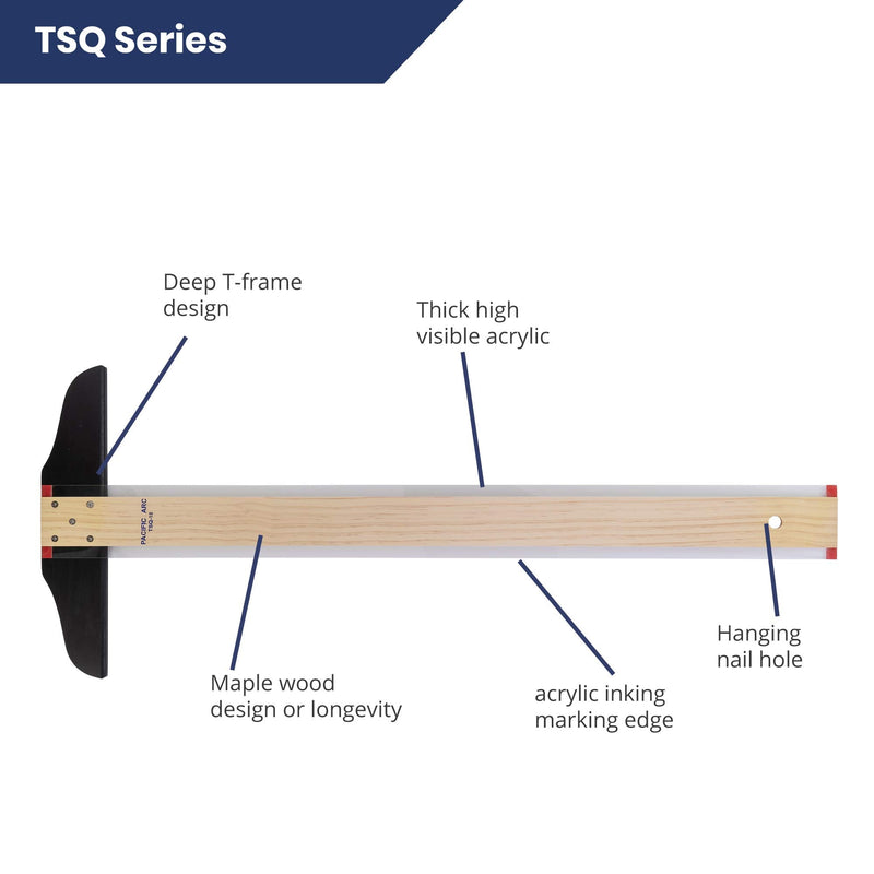 Pacific Arc 36 Inch T Square, Traditional Maple Blade with Acrylic Edge