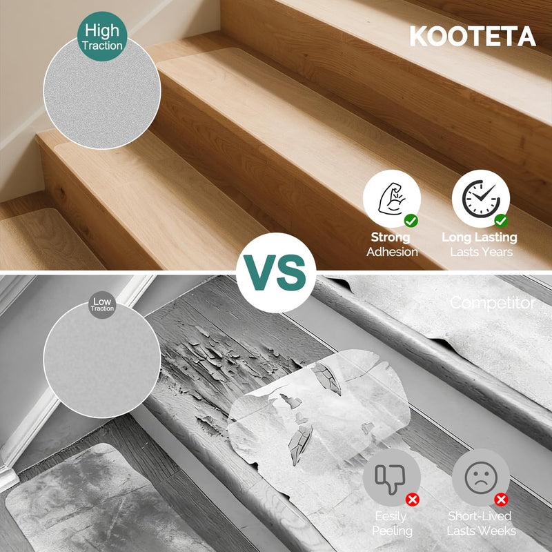 Clear Indoor Stair Treads for Wooden Steps Non Slip, KOOTETA 15 Pack 6" x 30" Transparent Anti Slip Tape for Stairs,Waterproof Weather Resistant Grip Tape,High Traction Adhesive Non Slip Stair Treads Indoor-Clear 6" x 30" x 15 Pack
