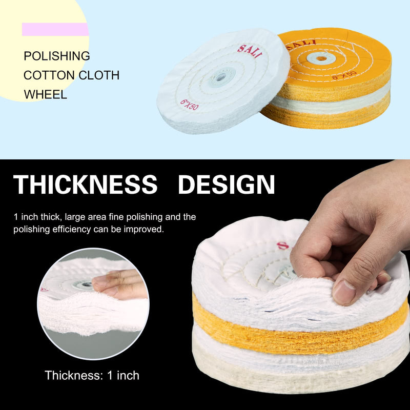 [Australia - AusPower] - SALI 6 Pack Polishing Wheel for Bench Grinder Buffing Wheel 4 inch White Cotton (50 Ply) for Buffer Polisher Medium Polish Pad with 1/2 Inch Arbor Hole fine 