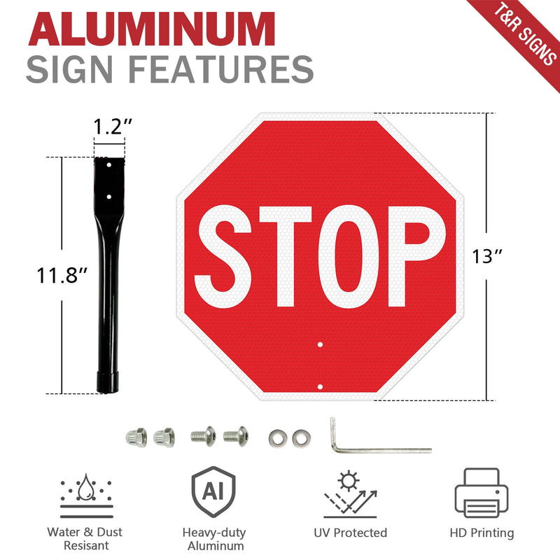T&R (2 Pack) Stop Slow Sign with Handle, 13 x 13 Inches Double Sided Stop/Slow Traffic Sign, Rust Free Aluminum Reflective, Weather Resistant, Waterproof, Fade Resistant, Easy to Mount. 13" x 13" - 2 Pack - Stop/Slow