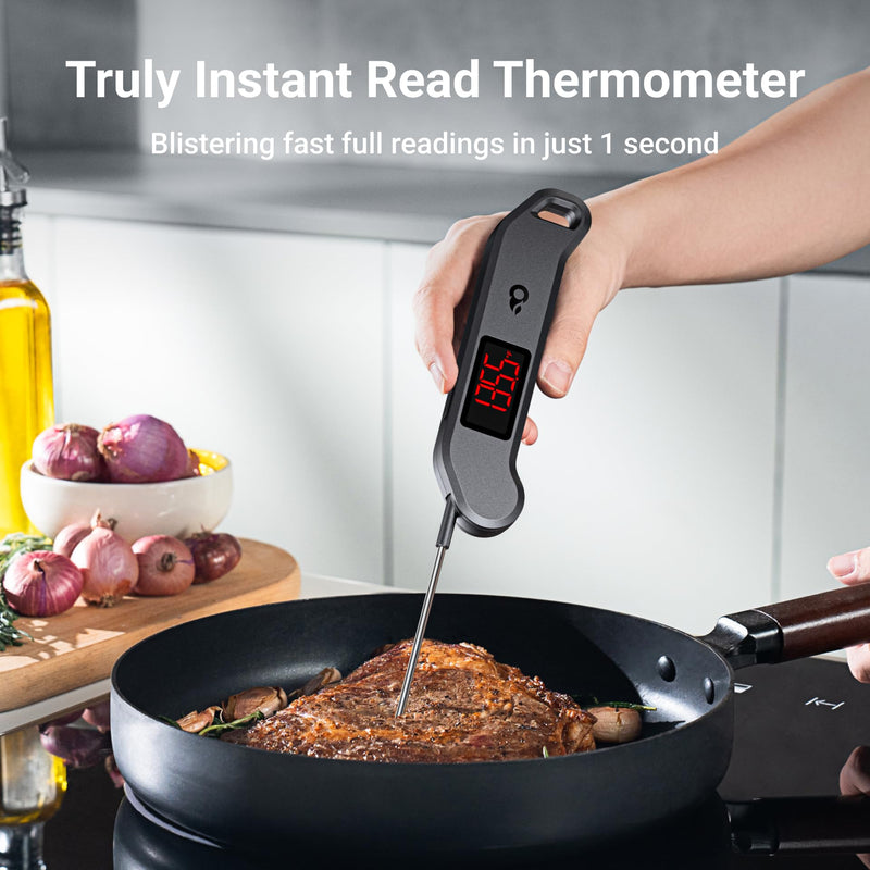 [Australia - AusPower] - Professional Digital Meat Thermometer, 1 Sec Instant Read, ±0.5℉ Accuracy NIST&NSF Certified Food Thermometer, Auto-Rotate Bright LED Screen, 100% Waterproof Cooking Thermometer for Grill BBQ, Black 