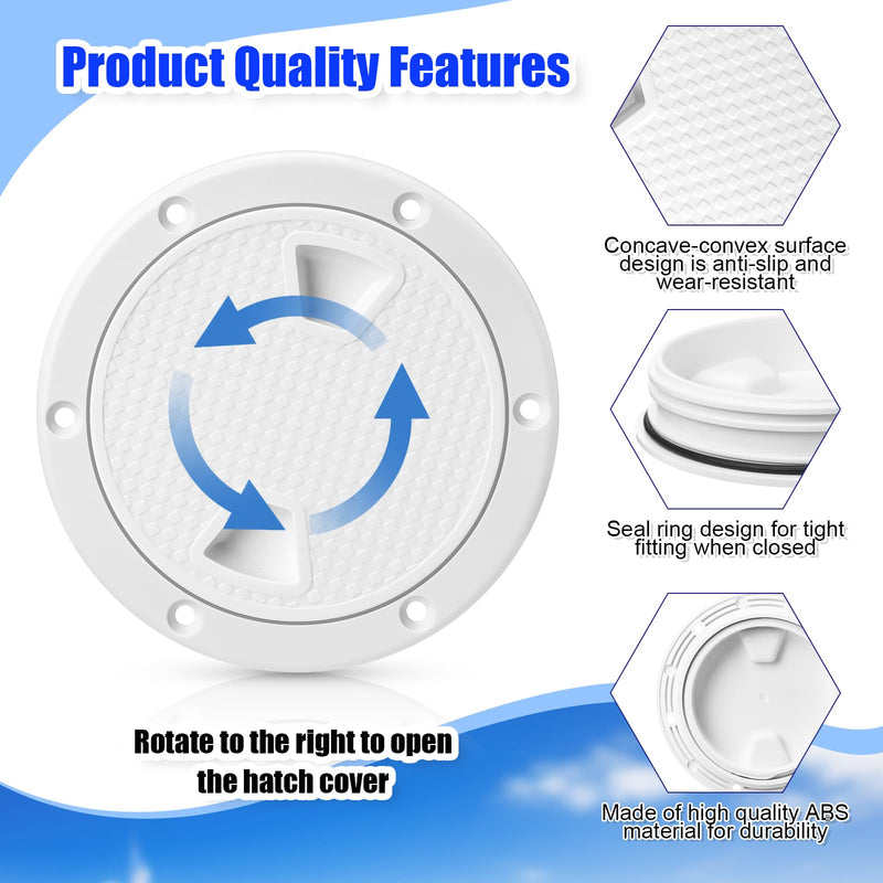 Landical 3 Pack Boat Hatch Circular Non Slip Inspection Hatch Boat Detachable Deck Hatch Cover with 18 Attached Screw Boat Parts for Marine Yacht RV Truck Vent Accessories 4 Inch White