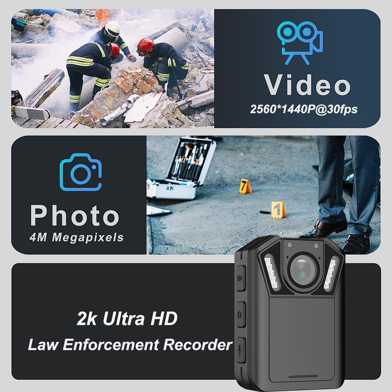[Australia - AusPower] - 1440P Police Body Camera,128G Memory,Waterproof Premium Portable Body Cam with Audio Recording,Night Vision,3000mah Battery Last 11-12 Hrs, for Law Enforcement, Security Guard,Civilian 