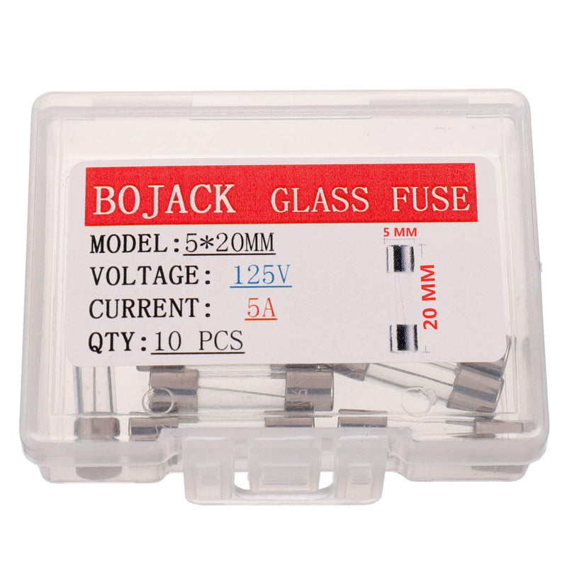 [Australia - AusPower] - BOJACK F5AL125V 5x20 mm 5 A 125 V fuses 0.2x0.78 Inch 5 amp 125 Volt Fast-Blow Glass Fuses(Pack of 10 Pcs) 5A 