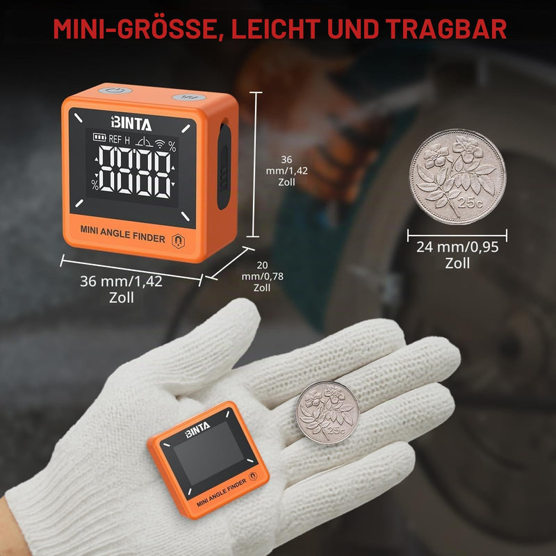 BINTA Digital LCD Protractor Inclinometer Waterproof Angle Meter with Magnetic Base Rechargeable Spirit Level for Woodworking Orange | Inklinometer Waterproof Angle Gauge with Magnetic Base Rechargeable Spirit Level for Woodworking Orange