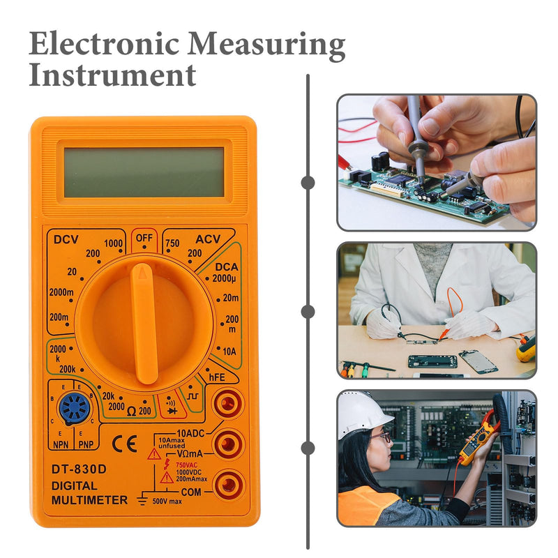 [Australia - AusPower] - TEHAUX TD 830D Voltage Tester - Digital Multimeter with Buzzer - Small Portable LCD Display for AC/DC Voltage, Current, Resistance Testing - Electrician Tool Yellow 