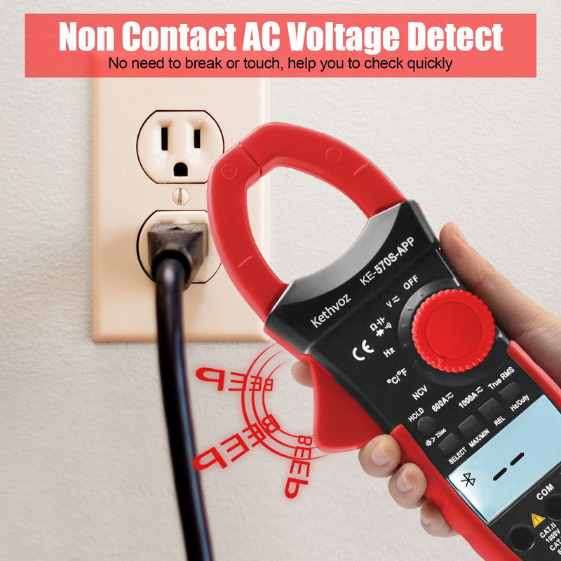 [Australia - AusPower] - Bluetooth Clamp Meter Clamp Meter, Kethvoz Anto Range True-RMS Current Clamp NCV Voltmeter 570S-APP Measure AC/DC Voltage Current, Continuity Resistance Capacity Temperature 1000A Bluetooth Clamp Meter 570SAPP 
