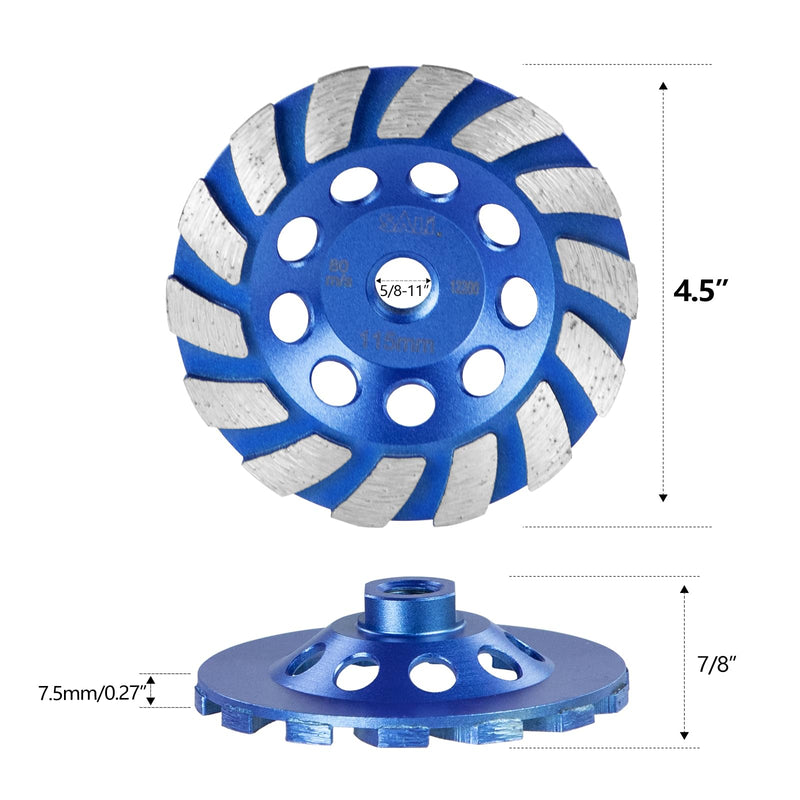 [Australia - AusPower] - SALI 4.5 Inch Concrete Grinding Wheels 14 Turbo Diamond Segments 5/8-11 Arbor Diamond Grinding Wheel Fit for Paint, Epoxy, Mastic, Coating Removal Segment Turbo 1.0 