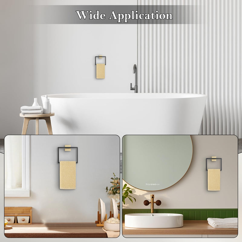 2-Piece Black Gold Towel Ring,Hand Towel Holder,Modern Towel Holder Stainless Steel Towel Rack Wall-Mounted Bathroom Towel Ring Black&gold 2 Pcs