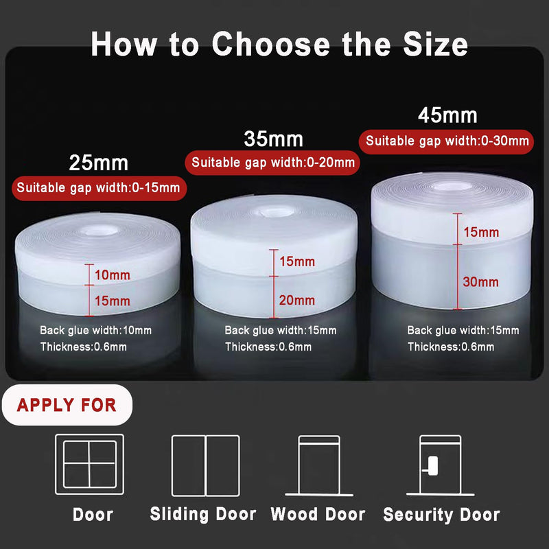 Upgraded 32.8FT Silicone Weather Stripping Door Seal, No Residue Glass Shower Door Seal Strip Under Door Draft Stopper Silicone Sealing Tape for Doors Windows Shower Glass Gap,Transparent,35MM 35 mm x 10 m