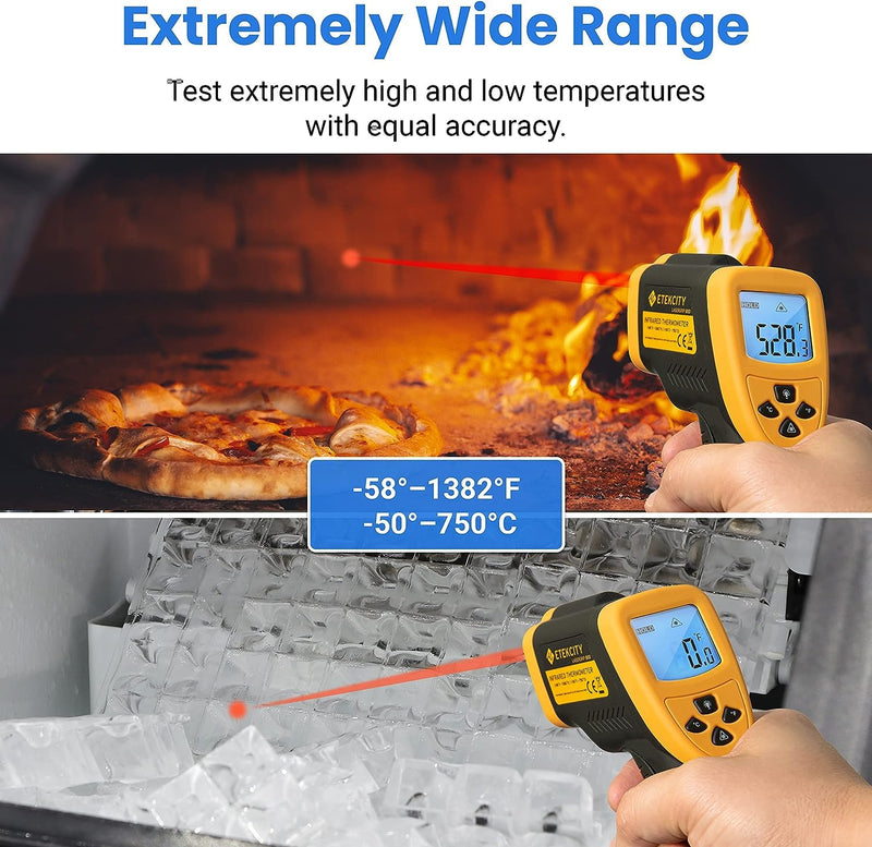 [Australia - AusPower] - Etekcity Lasergrip 800 Temperature Gun-58? to 1382? with 16:1 DTS Ratio, High Laser Temp IR Tool for Cooking, Grill, Pizza Oven, Griddle, Engine, HVAC, Not for Human, Black Yellow 