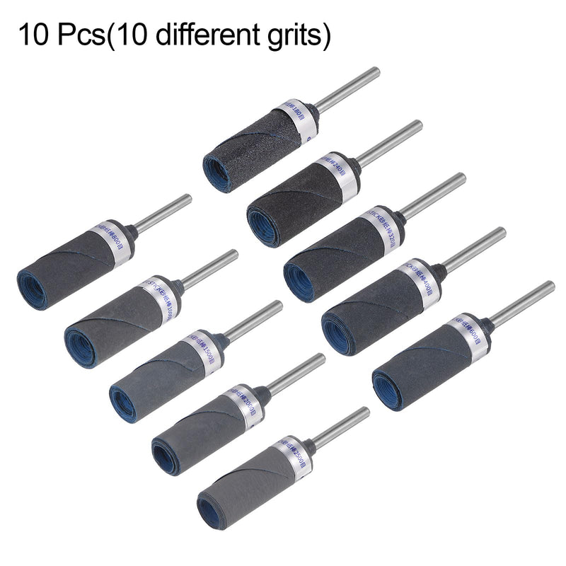 [Australia - AusPower] - QUARKZMAN 10pcs Sanding Sleeve Roller Set 180-2500 Grit 3mm Shank Sanding Drums Sleeves Cylinder Grinding Head for Woodworking Glass Metal Polishing 