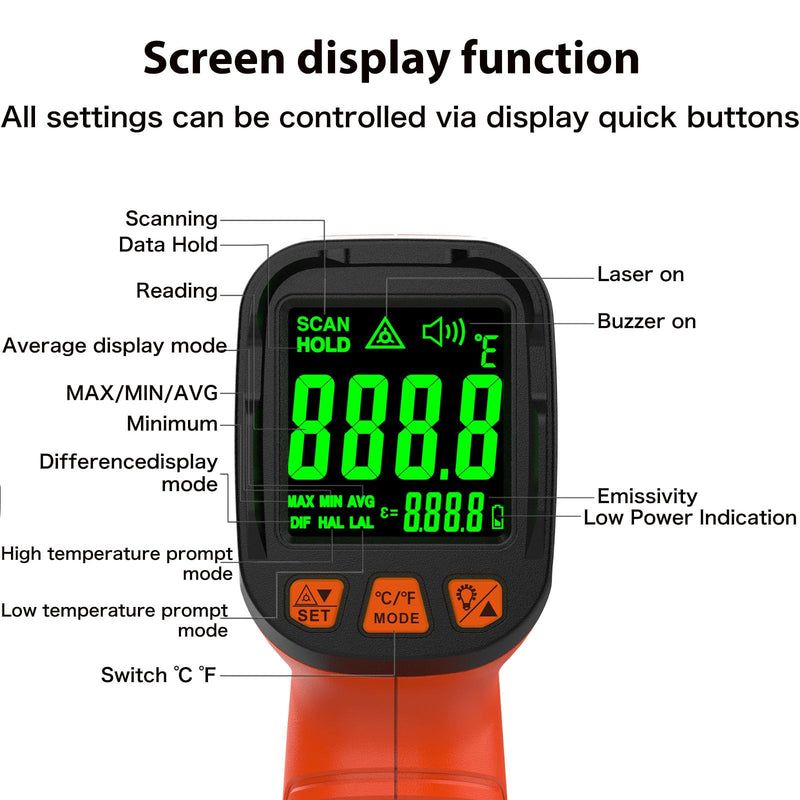 [Australia - AusPower] - 50:1 Infrared Thermometer Temperature Gun, -58°F to 1796°F Digital Laser Temp Gun for Cooking, Pizza Oven, BBQ, Fridge IR Handheld Gun for HVAC, Engine, and Industrial Use. 