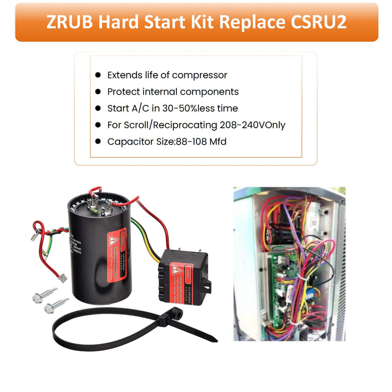 Long Term Replace CSRU2 Compressor Saver Hard Start ZRUB Capacitor Work on Units 3 1/2 to 5 tons Hard Start Kit for Air Conditioner