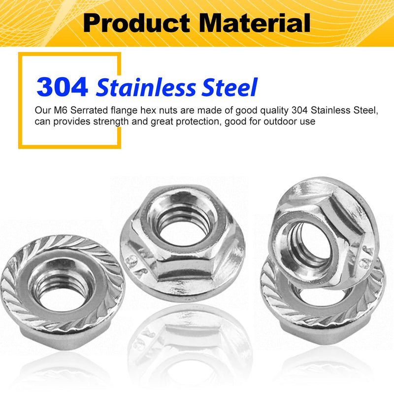 [Australia - AusPower] - 55 Pack M6 Serrated Flange Hex Nuts, M6-1mm Hexagon Flange Nuts, 304 Stainless Steel, Metric Nuts Fasteners, Locknuts Replacement Nut with Plastic Case for DIY Home Mechanism 