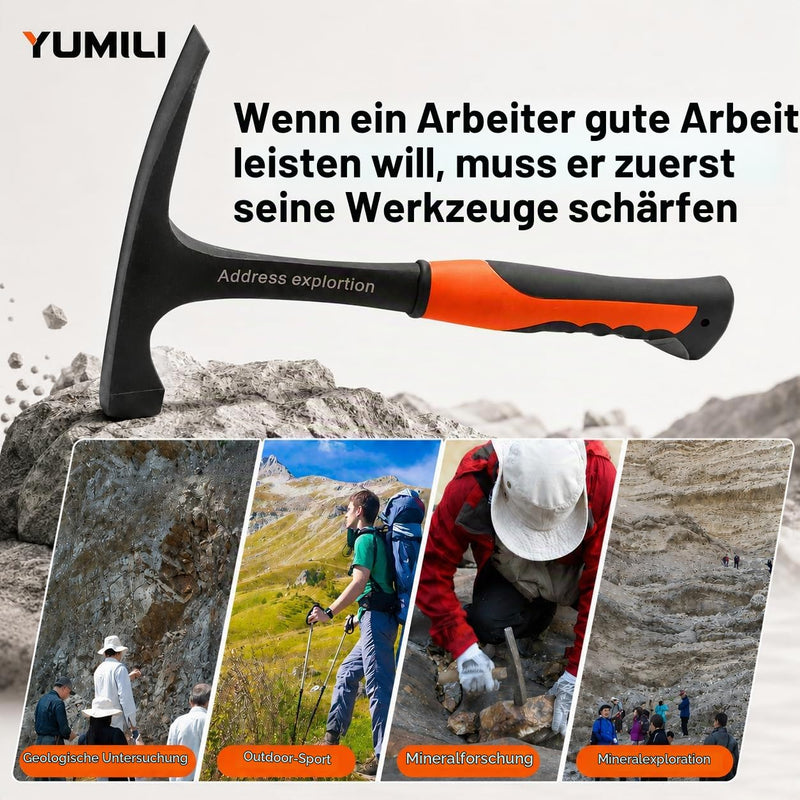 Geological Chisel Hammer 850g, Professional Geological Hammer Flat Head Rock Pickaxe Outdoor Geology Mineral Exploration Tool Length 285 mm
