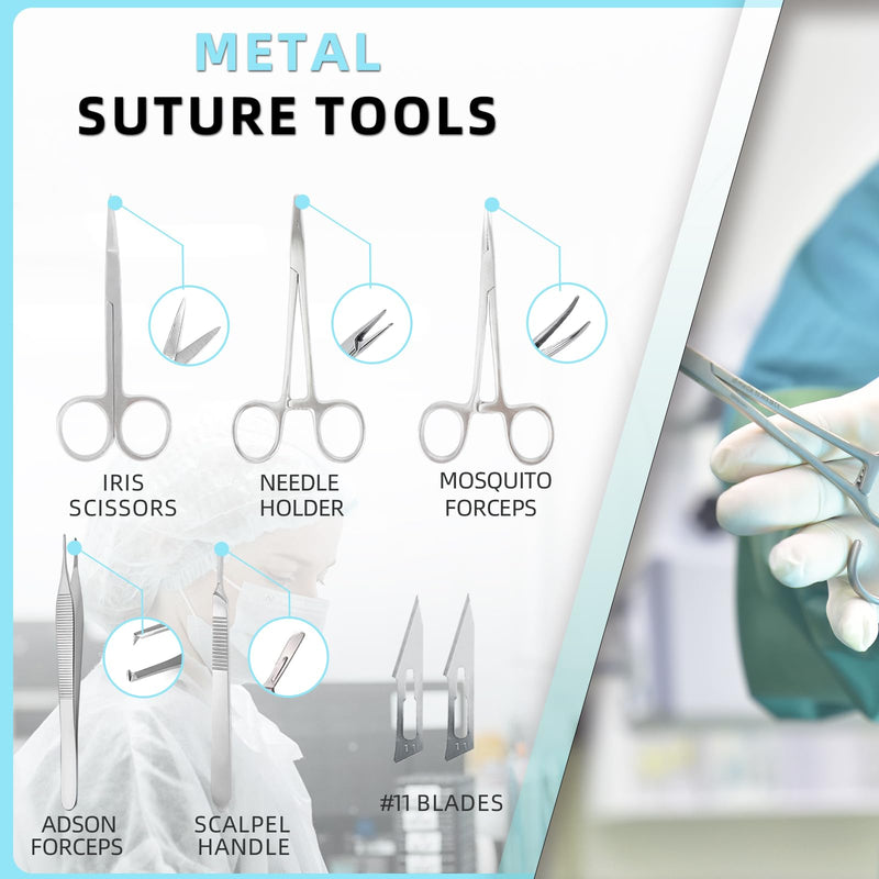[Australia - AusPower] - Suture Practice Complete Kit (32 Pieces) for Medical Student Suture Training, Include Durable Suturing Pad with Pre-Cut Wounds, Tools Kit, and Suture Threads - eaching Purposes Only 
