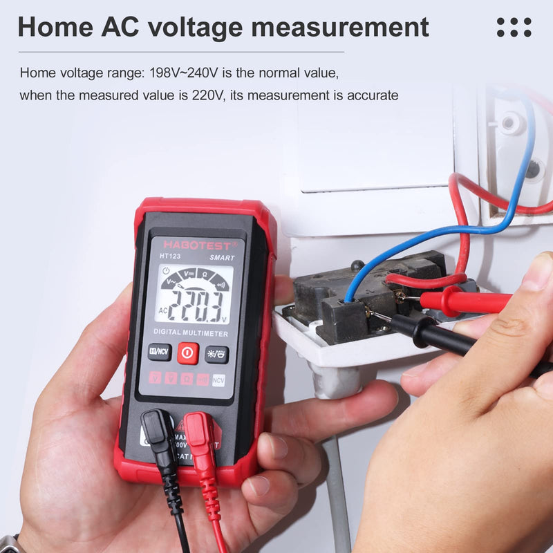 [Australia - AusPower] - Generic HT123 Digital Multimeter Auto Multi-Meter 2,000 Counts True RMS Measuring AC/DC Vol e Resistance NCV Test with LCD Backlight Light Data Hold, Black& Red 