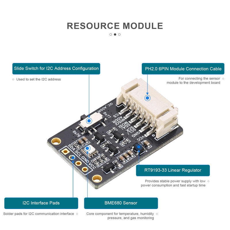 [Australia - AusPower] - BME680 Environmental Sensor | 4-in-1 Temp Humidity Pressure Gas Detector | I2C/SPI Interface | Compatible with Arduino/Raspberry Pi/ESP32/Pico 