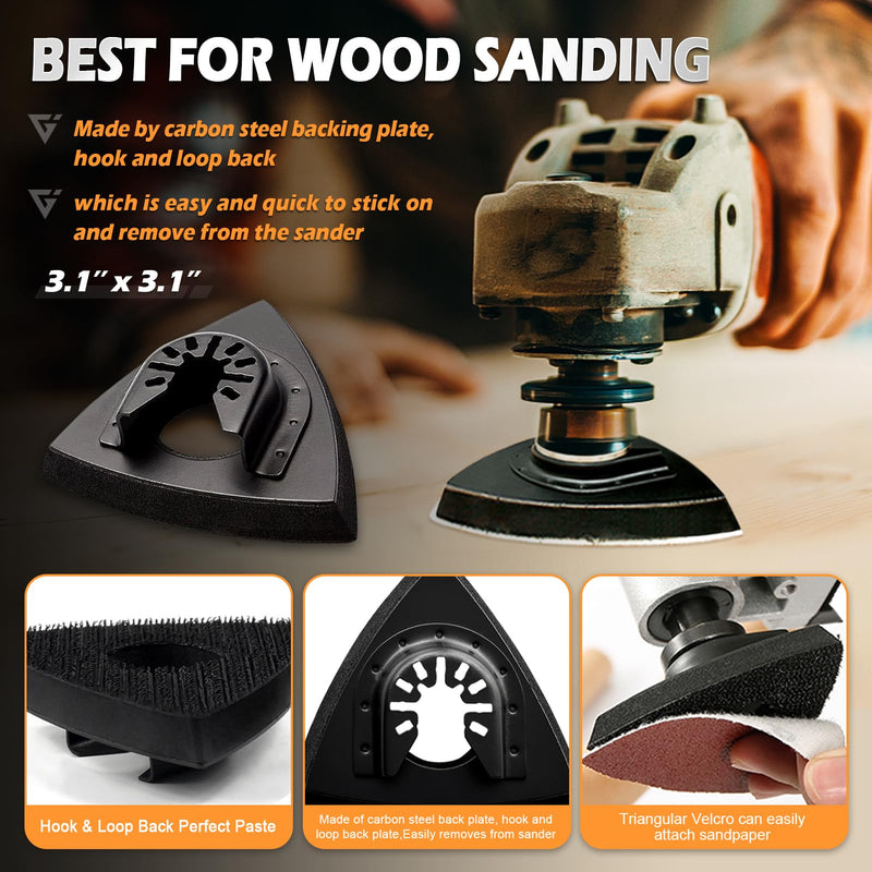 [Australia - AusPower] - 104Pcs Oscillating Tool Detail Sanding Pads Kit, 2Pcs Triangle Sanding Pads and 2Pcs Finger Sanding Pad, 100Pcs Multitool Sandpaper, Grit Fit for Finishing Wood Sanding Plaster 104 Triangle and Finger Sanding pads 