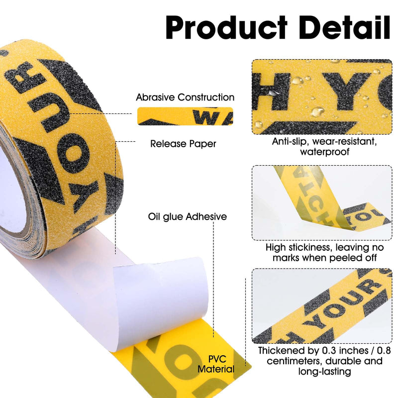 Watch Your Step Sign, Caution Tape Yellow Black Anti Slip Tape 1.97in X 16.4ft Grip Tapes for Stairs Waterproof Safety Grip Tapes for Stairs Steps Ladder Indoor Outdoor Treads Floor Caution