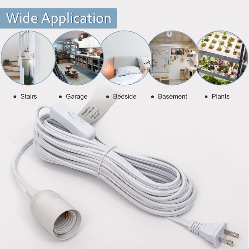 [Australia - AusPower] - JACKYLED 20Ft UL Approval Extension Hanging Lantern Pendant Light Lamp Cord Cable 360W Suitable for E26 E27 Socket with On/Off Switch for Paper Lantern 1 