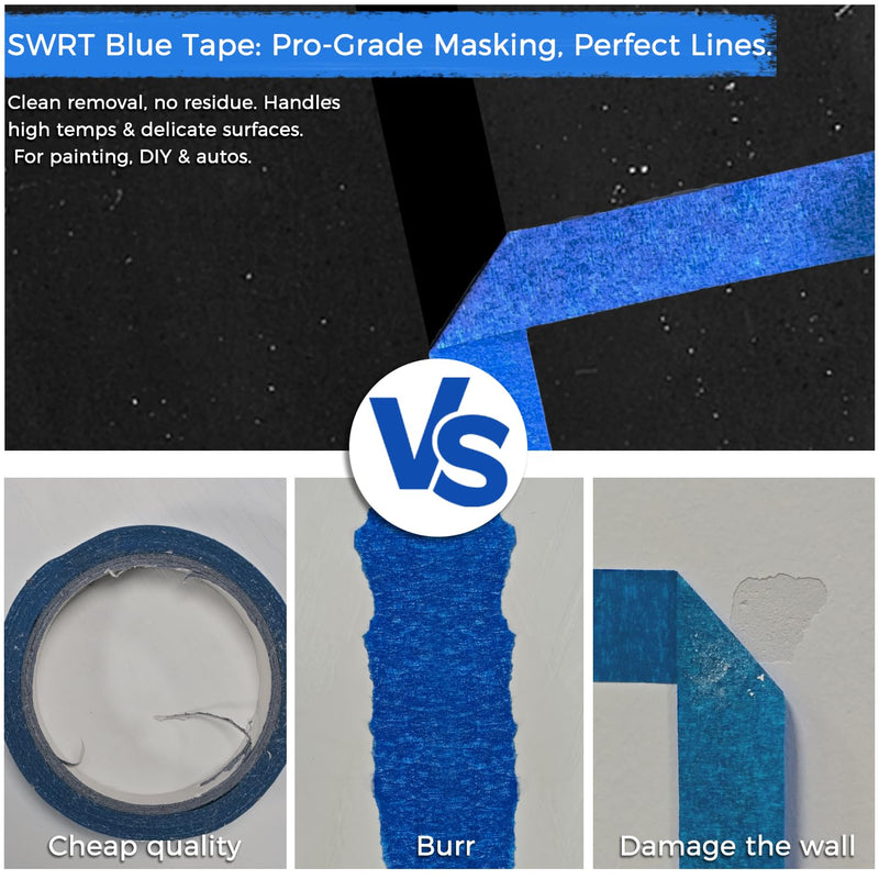 SWRT Blue Painters Tape 1 Inch x 55 Yards, 12 Rolls (660 Yards) – Sharp Clean Paint Lines, No-Residue Painters Tape for Walls, Trim & Baseboards, Easy Removal Masking Tape for Home Projects 1 Inch x 55 Yards x 12 Rolls