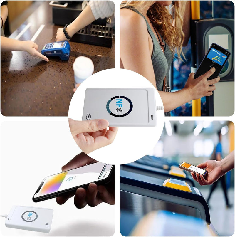DEWIN USB NFC Reader, ACR122U NFC Reader Writer and 5 ISO 14443A/B IC Cards, White