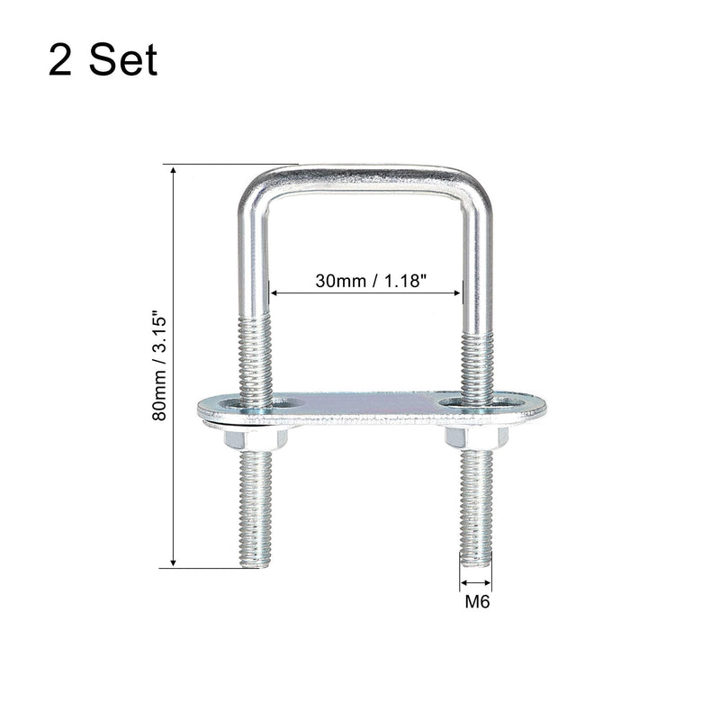 [Australia - AusPower] - uxcell Square U-Bolts 1-1/4"(30mm) Inner Width Carbon Steel M6 with Nuts, Frame Plate, Round Washers 2 Set 30x80mm(W*L) 