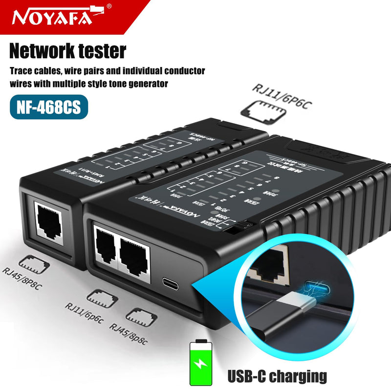 [Australia - AusPower] - NOYAFA Network Cable Tester for RJ45, RJ11, RJ12 /Cat5, Cat5e, Cat6, Cat6a, Cat7, Phone Line Cat3, Ethernet Tester, LAN Cable Test Tool (Black) Black 