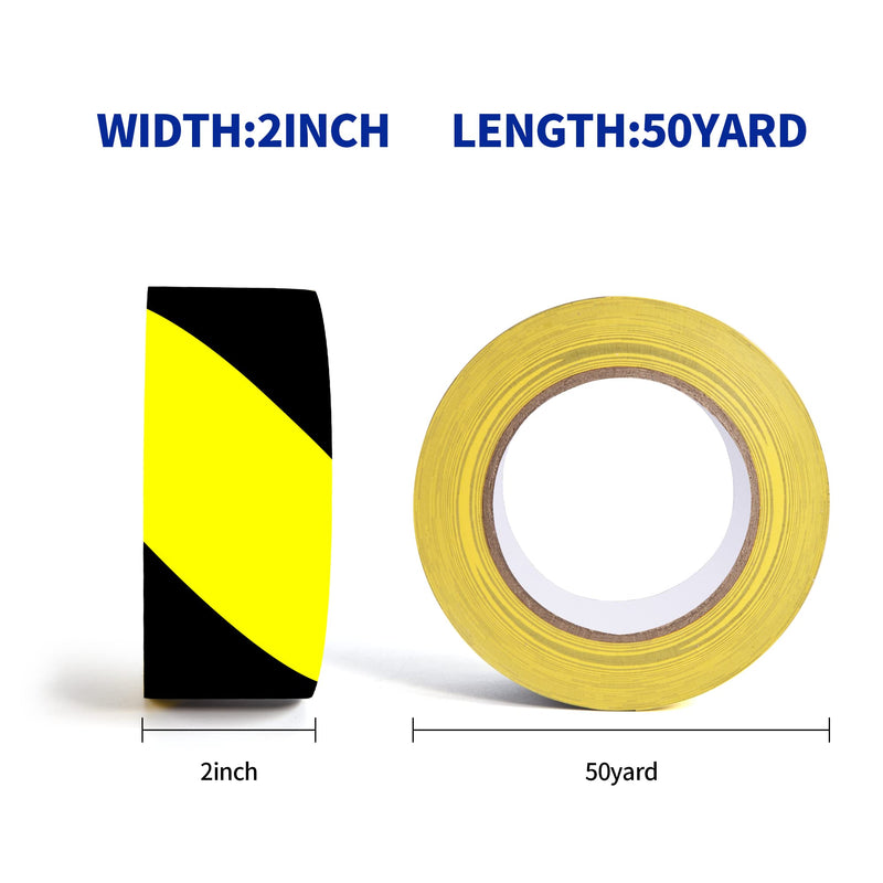 TAPEBEAR Hazard Caution Tape, 2inch x 150 Feet(50yds) Self Adhesive Warning Tape for Steps, High Visibility Yellow Black Tape for Halloween Outdoor Construction Warning, Danger Zone black and yellow/1roll