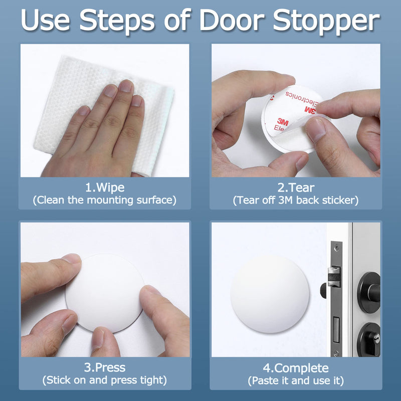 [Australia - AusPower] - XoYoZo Door Stoppers Wall Protector Buffer Guard Doorknob Door Handle Bumper Self Adhesive Silencer Soft Rubber Crash Pad for Home Office Round-White 