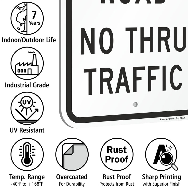 SmartSign 12 x 18 inch "Private Road No Thru Traffic" Metal Sign, 120 mil Aluminum Composite (ACM), Engineer Grade Reflective Material, Black on White, Made in USA Black on White, 12" x 18", 120 mil ACM