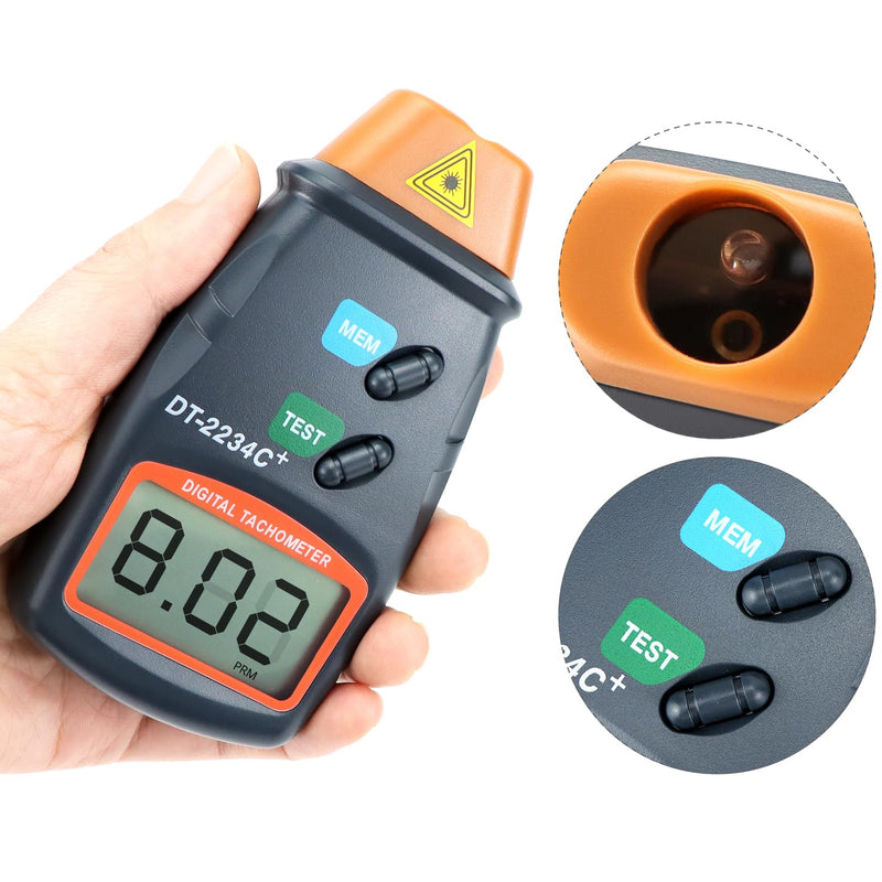 QWORK Digital Tachometer, Non-Contact Laser Photo Tachometer, Large LCD Display, Batteries Not Included