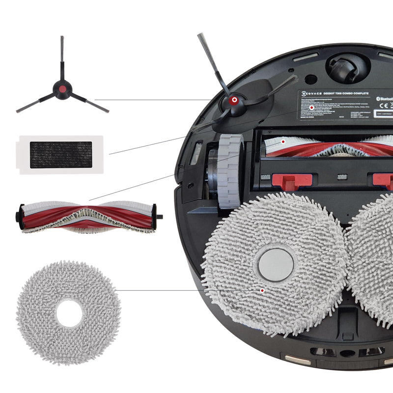 21 Pack Replacement Part Accessories Compatible with Yeedi M12 Ultra PRO +/ ECO-VACS DEEBOT T30S Robot Vacuum,1 Roller Brush, 6 Side Brushes, 6 Dust Bags, 4 Hepa Filters, 4 Mop Pads, 1 Cleaing Brush