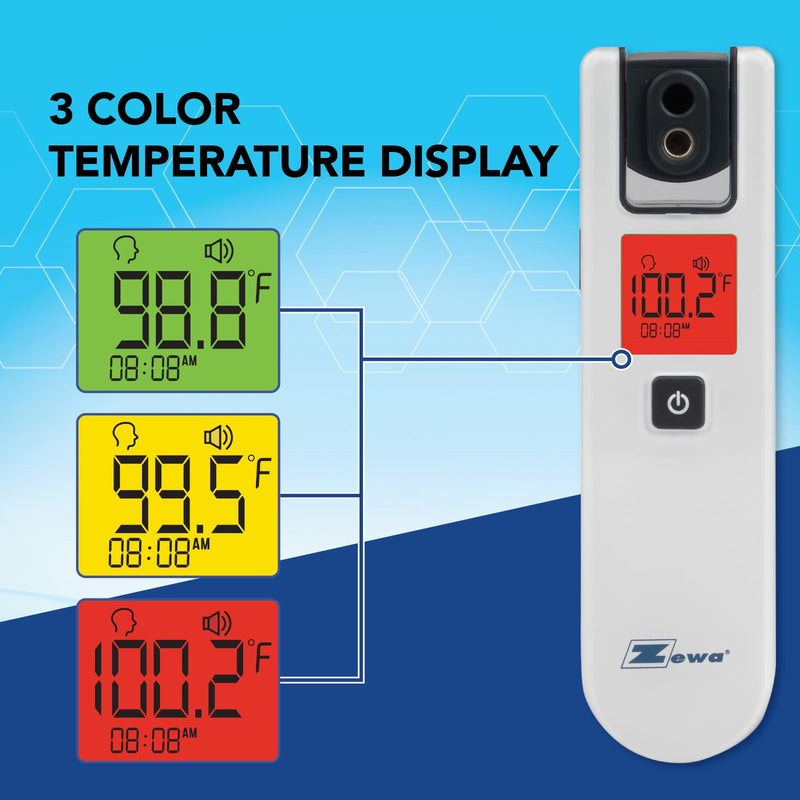 [Australia - AusPower] - Zewa 4-Way Rotating Infrared Thermometer | Forehead Non-Touch Technology | Fast 1-Second Reading | Distance Detection | LCD 3-Color Display | Memory Recall | Measures Person & Objects 