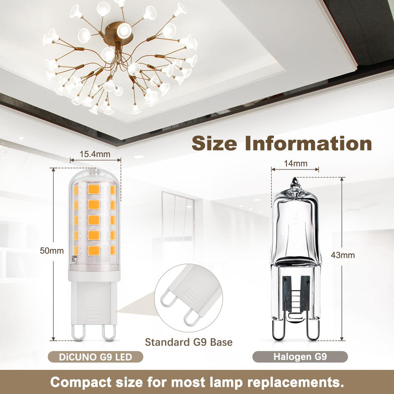 DiCuno G9 LED Lamp, Warm White 2700K, 3W Replaces 30W, 410lm, Pack of 6 | LED bulb G9 base, CRI 85, 360° beam angle, no flickering, non-dimmable, ceiling light, wall lights, mirrors 6 pcs (pack of 1)