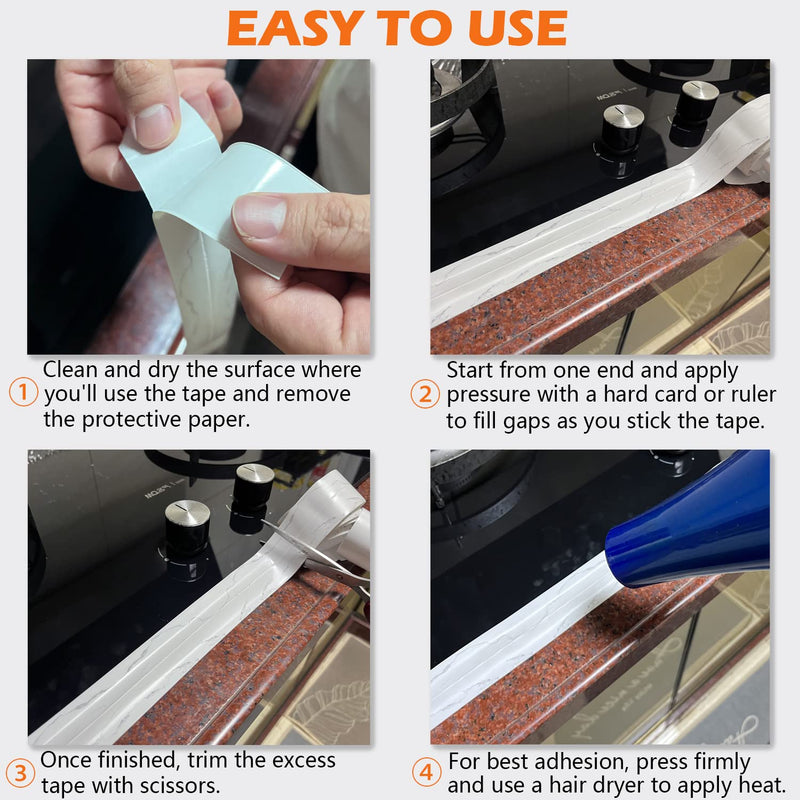 [Australia - AusPower] - Caulk Tape Strip, 1.5" x 10.5Ft Self Adhesive Bath & Kitchen Sealant Strip, PVC Waterproof Sealing Tape for Bathtub Toilet Bathroom Shower Kitchen Sink Cracks 
