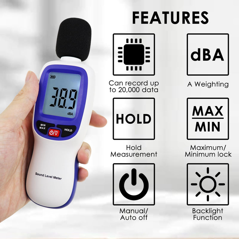 [Australia - AusPower] - Decibel Meter Bluetooth, Digital Sound Level Reader with Data Logging,Smart Noise Decibel Meter 30dB to 130dB Data Hold Alarm with Backlight LCD Display A/C Weighted SPL Meter for Classroom, Factory Bluetooth Decibel Meter 