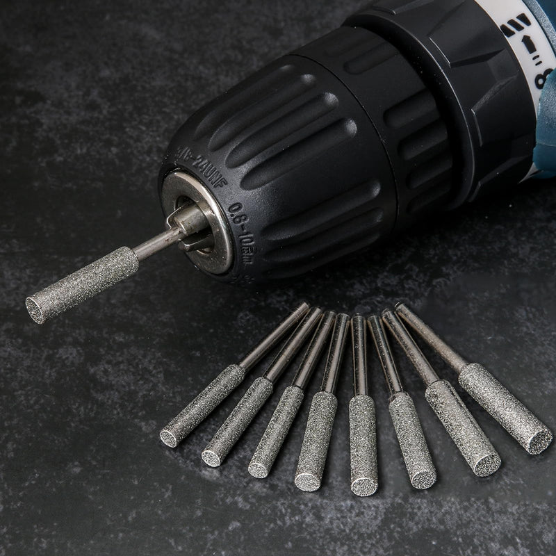 [Australia - AusPower] - Stone Carving Set Diamond Burr Bits Compatible with Dremel, 9PCS Polishing Kits Rotary Tools Small Long Cone Accessories with 1/8 Shank for Carving, Engraving, Grinding,Rocks, Jewelry, Glass?Silver) Silver 
