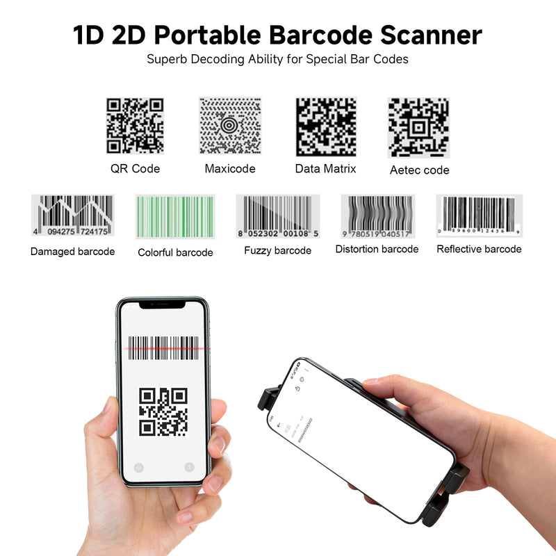 Sumicor Back Clip Bluetooth Barcode Scanner, 3 in 1 Bluetooth5.2 & 2.4G Wireless & USB Wired Portable Mini Barcode Reader Compatible with 4.7"-6.6" iPhone, Android Smartphone