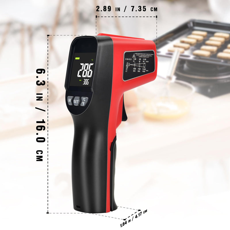 [Australia - AusPower] - Non-Contact Infrared Thermometer -58°F ~788°F (-50~420℃) with Large Color LCD Backlight Display & Laser Positioning & Adjustable Emissivity & Max Min for Cooking, Oven, Griddle, Engine, HVAC Black & Red 