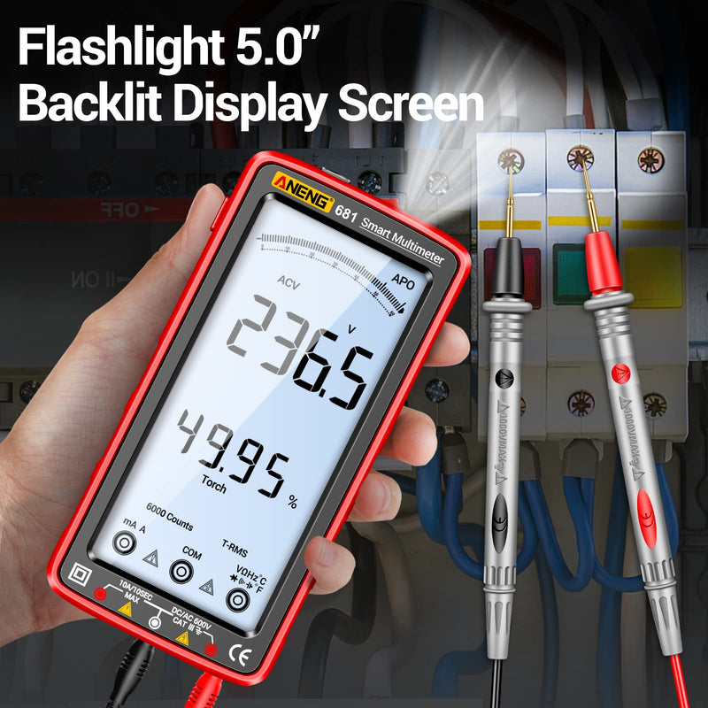 [Australia - AusPower] - ANENG Digital Multimeter Tester Auto-Ranging TRMS 6000 Counts Voltmeter Smart Rechargeable Meter Measures AC/DC Current,NCV,Voltage,Ohm,Amp,Resistance,Diodes,Countinuity,Capacitance,Temperature 681 Backlit Screen 