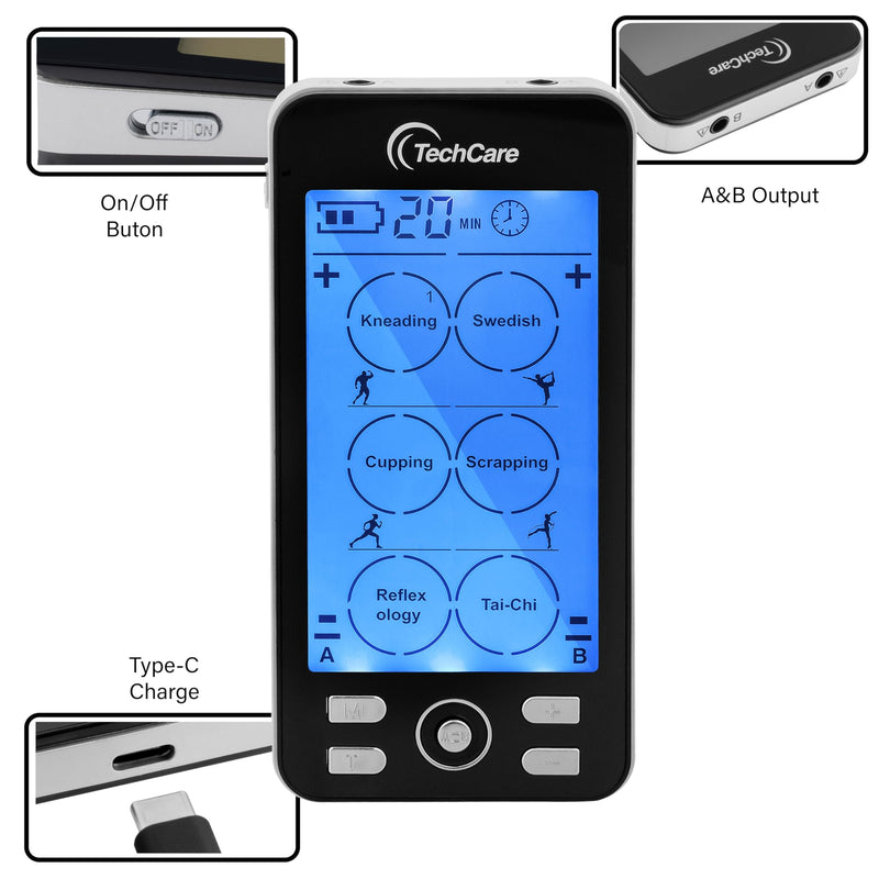 [Australia - AusPower] - Tens Unit Plus 24 Rechargeable Electronic Pulse Massager Machine Multi Mode Device with All Accessories [New Model] Black 