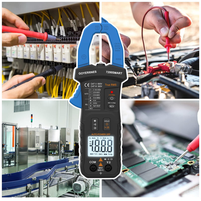 [Australia - AusPower] - Digital Clamp Multimeter,TRMS 6000 Counts Clamp-on Avometer AC DC Voltage Current DMM Test Meter, Auto Range Ammeter Measure Resistance Capacitance Diode Continuity NCV 