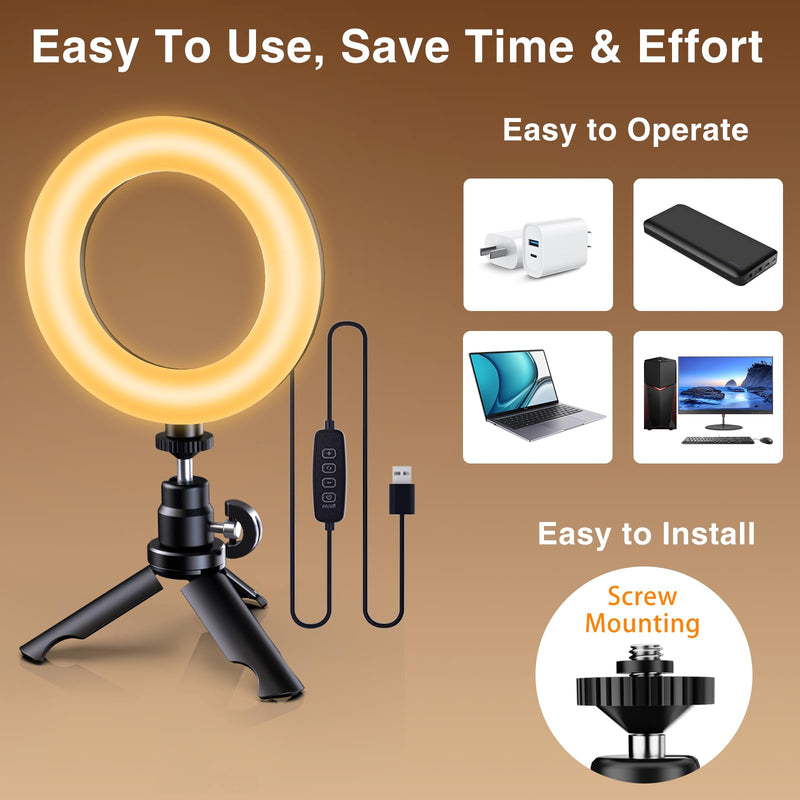 [Australia - AusPower] - Ring Light for Laptop Zoom Meetings, Video Conference Lighting Kit, 5“ Clip On Ring Light for Video Conferencing Skype Video Call/Virtual Meeting/Zoom Call/Remote Working/Online Course/Webcam Lighting Black 