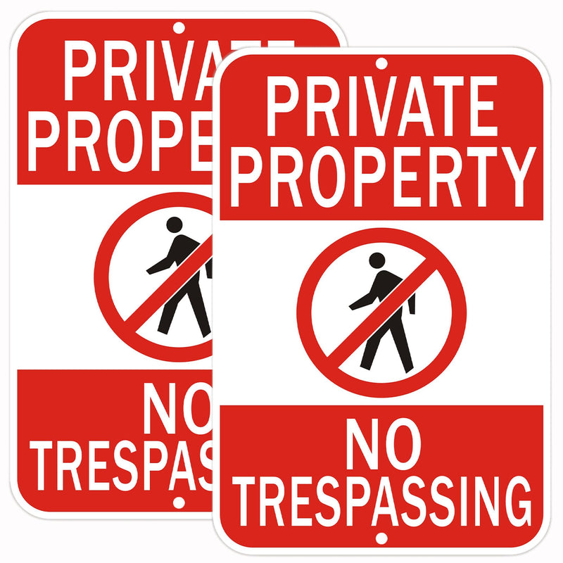 2Pack Private Property No Trespassing Sign, 18 x 12 inches, Reflective Aluminum, Waterproof, Weatherproof and Fade, Weather Resistant 2 Pack-18"x12" Private Property No Trespassing
